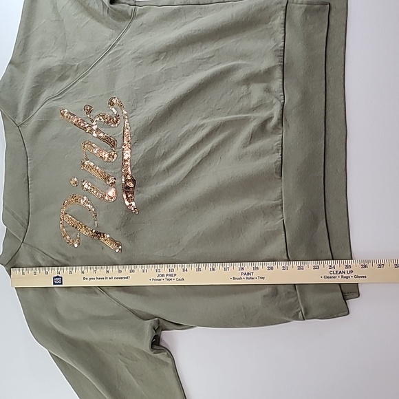 PINK Victoria's Secret Olive Green Gold Sequined Logo Fleece Hoodie - Size Large - Picture 8 of 14